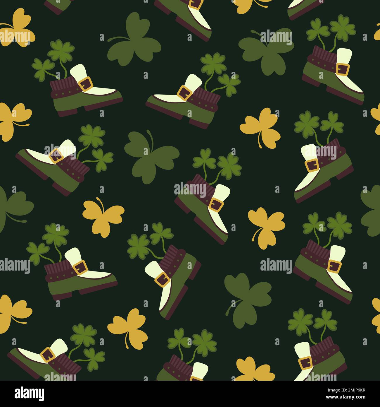 Decorative patterns with traditional elements set of st. patrick green boot clover Stock Vector