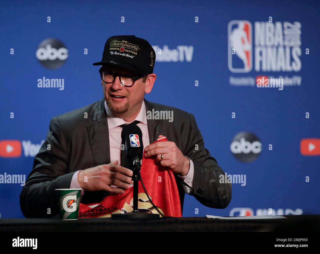 Toronto Raptors head coach Nick Nurse speaks at a news conference