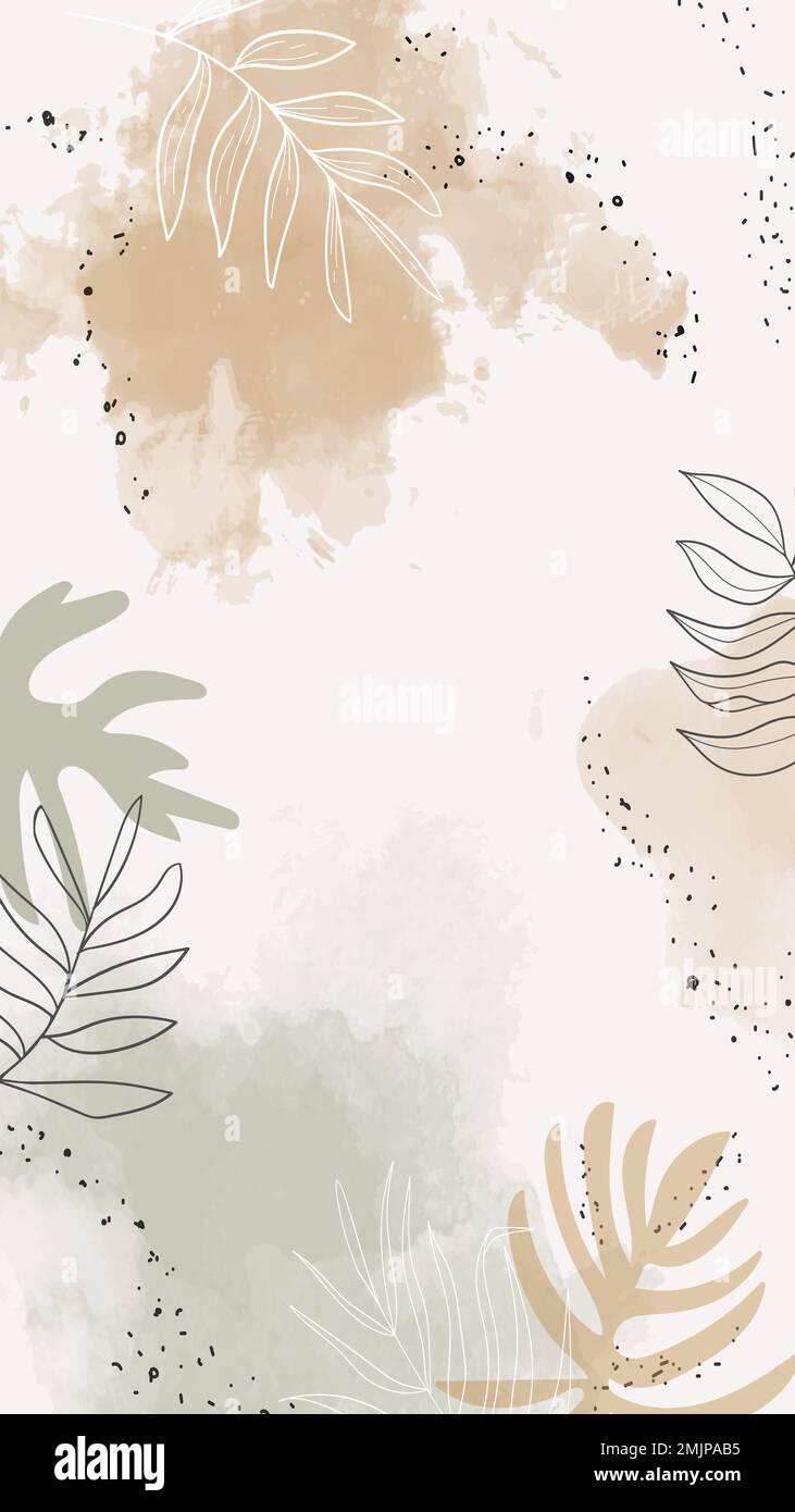 Beige leafy watercolor mobile phone wallpaper vector Stock Vector Image ...