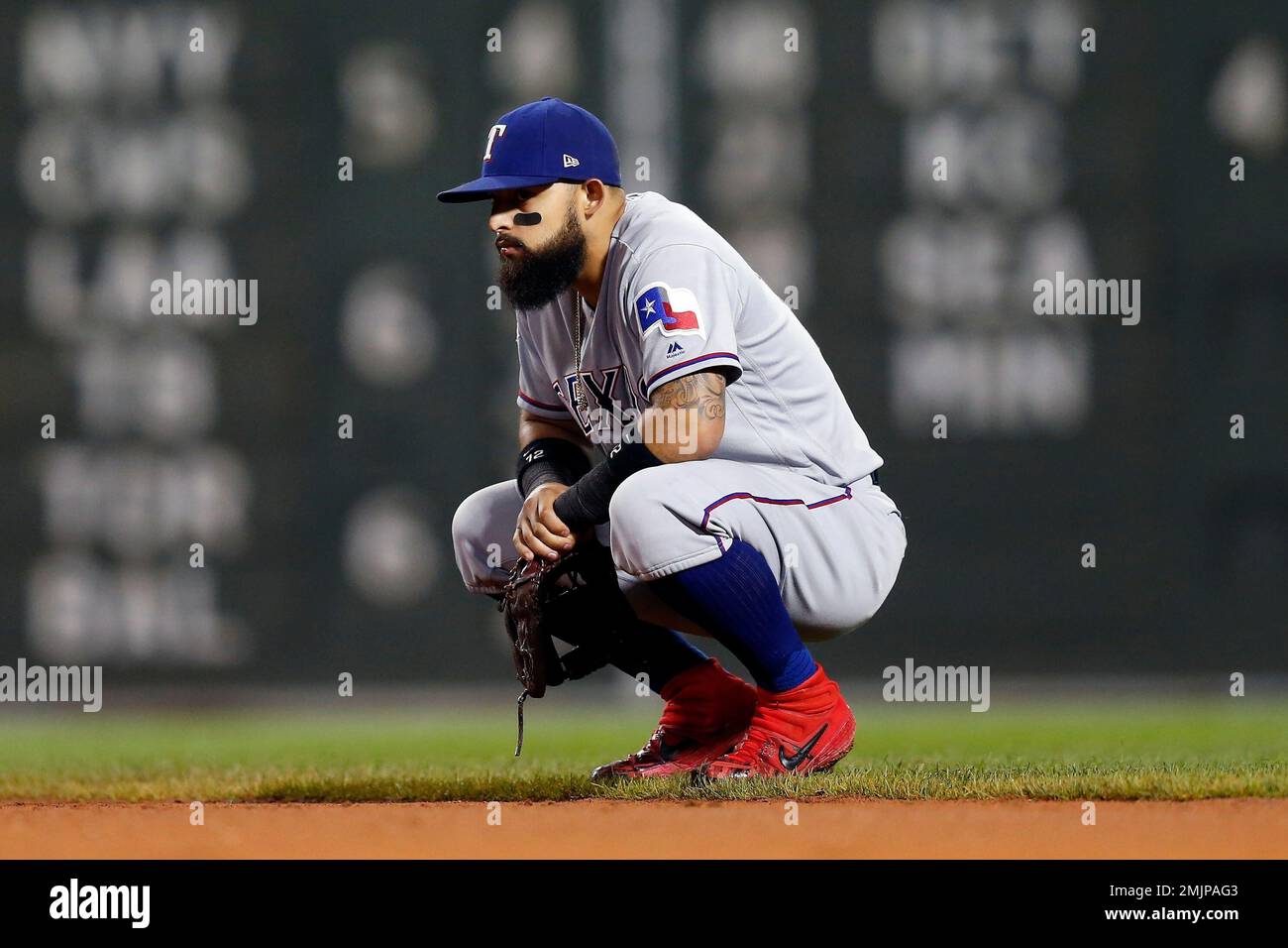 Texas Rangers' Rougned Odor fields a throw in a baseball game against the  Minnesota Twins in a baseball game Friday, June 22, 2018, in Minneapolis.  (AP Photo/Jim Mone Stock Photo - Alamy