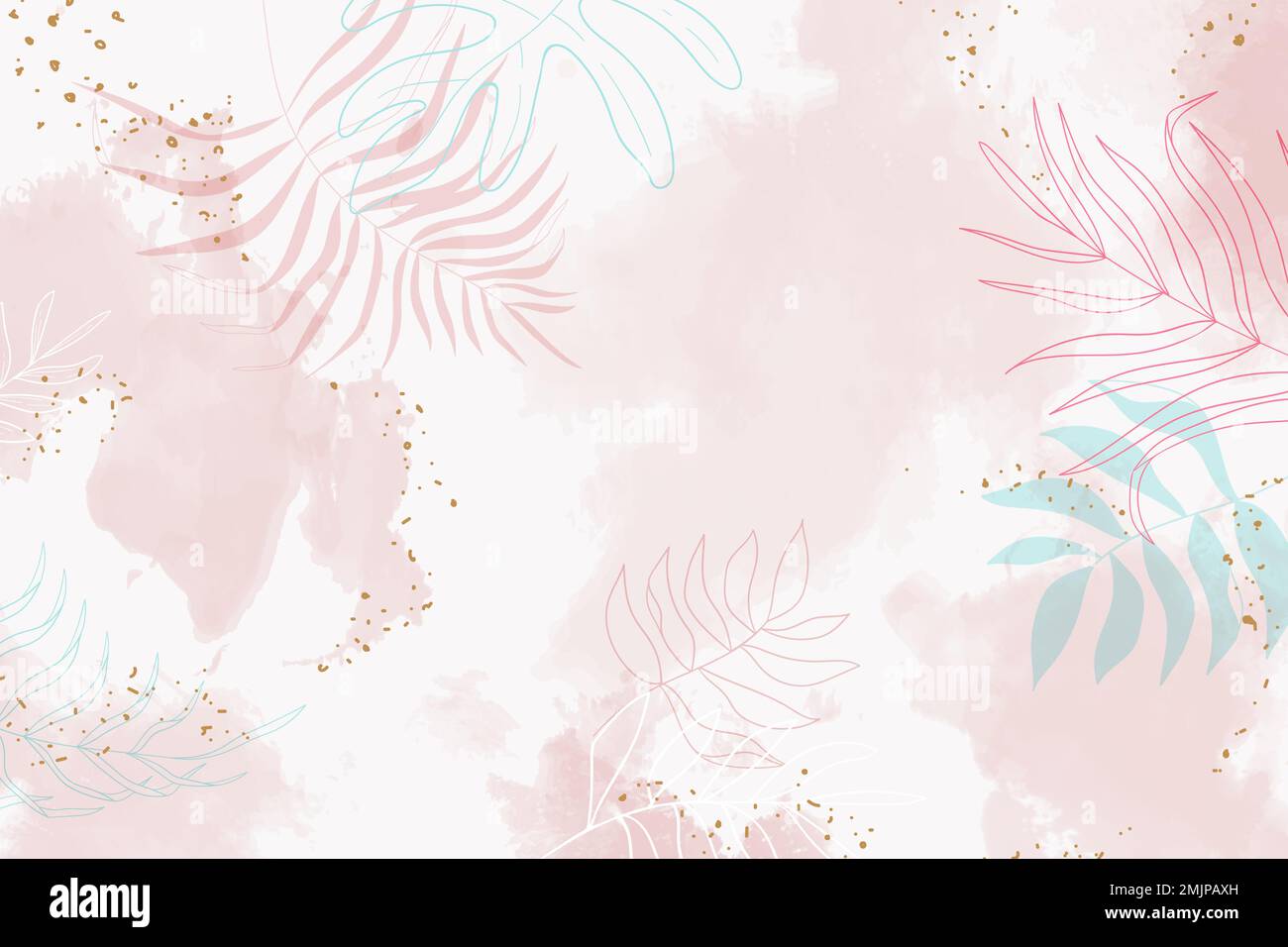 Pink leafy watercolor background vector Stock Vector