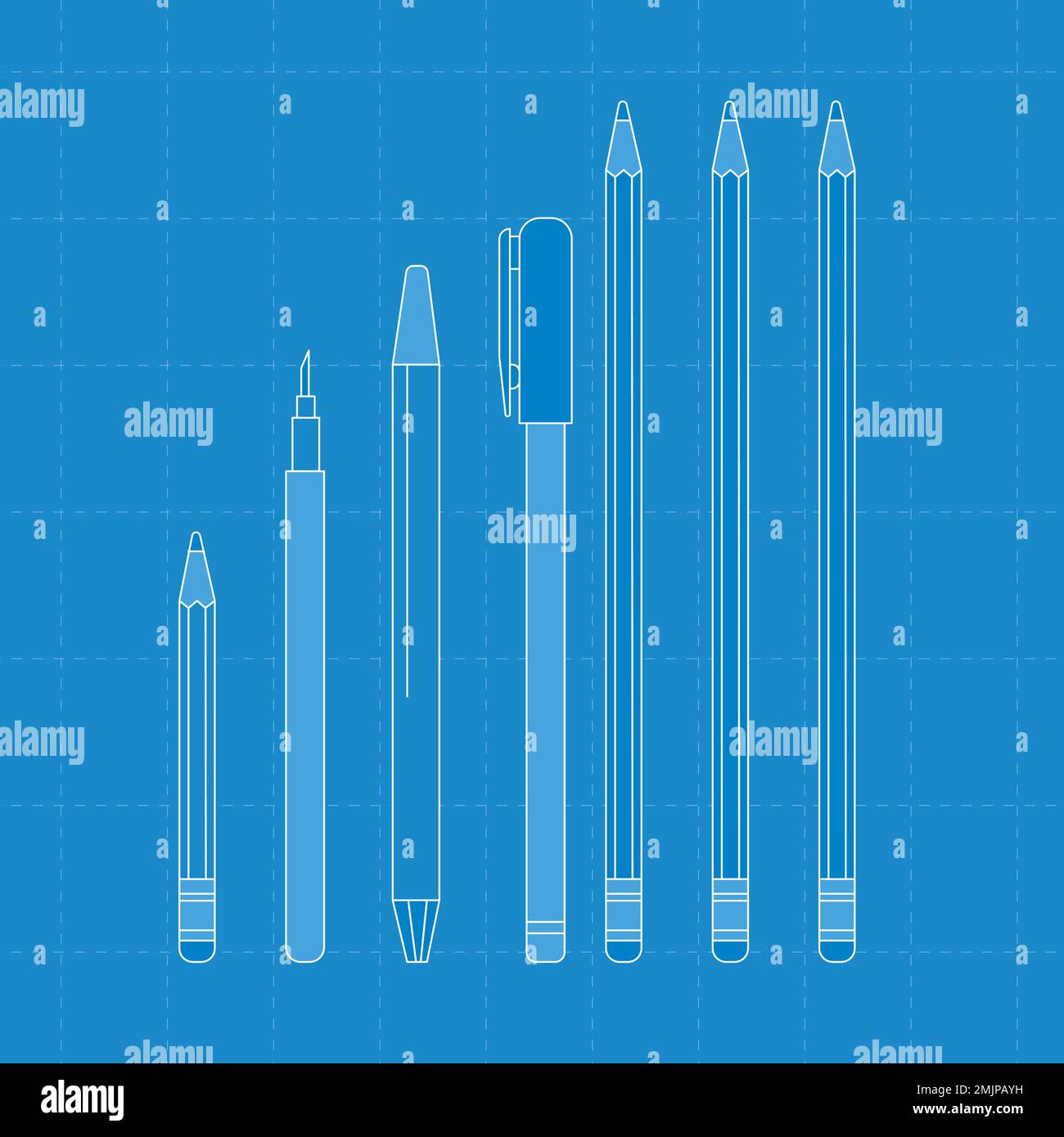 Blue stationery outline, vector illustration set Stock Vector