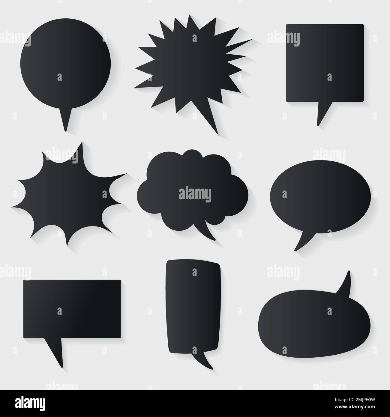 Speech bubble vector icon set, black flat design Stock Vector