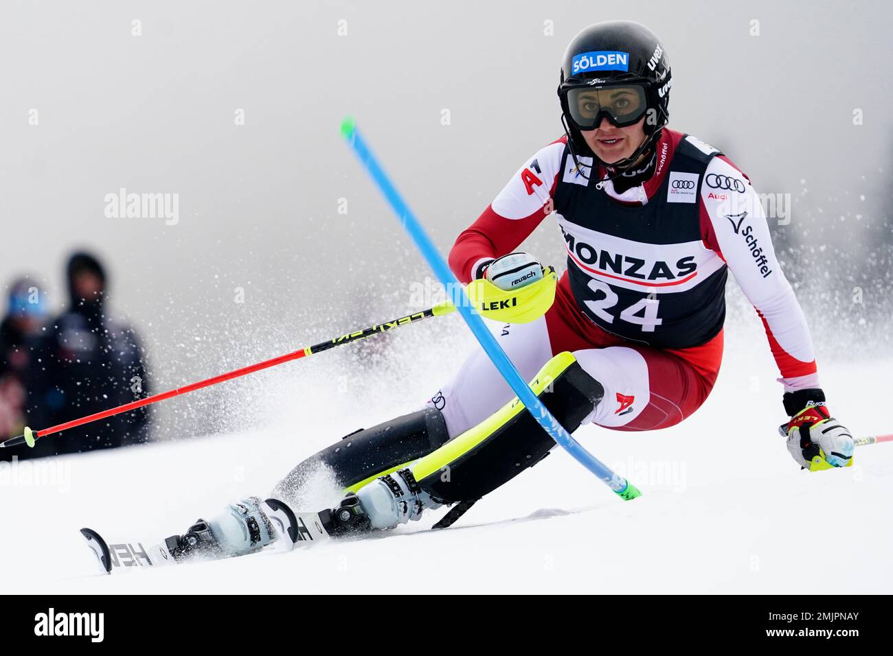 Austria's Franziska Gritsch speeds down the course during an alpine ski