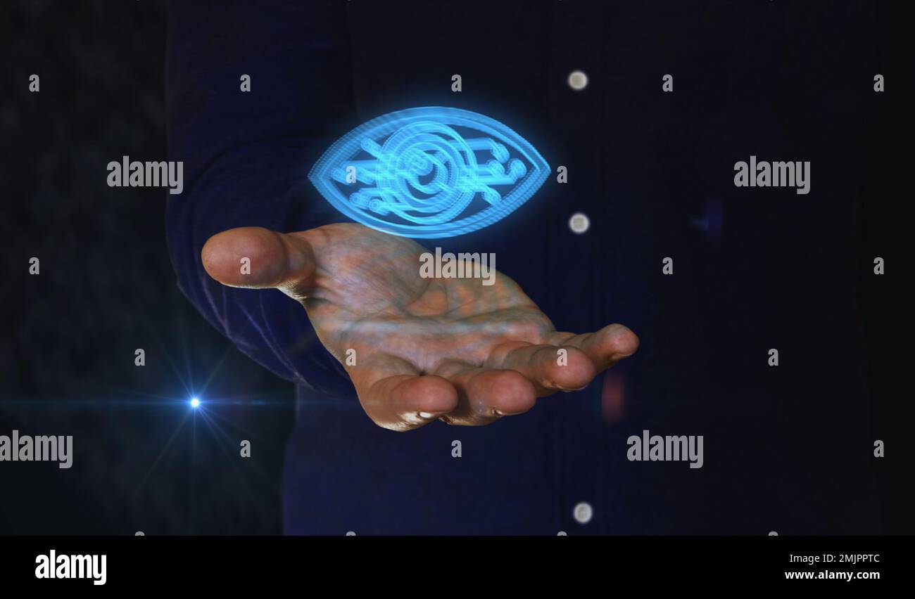 Cyber eye espionage big brother hacking spy and intelligence 3d symbol ...