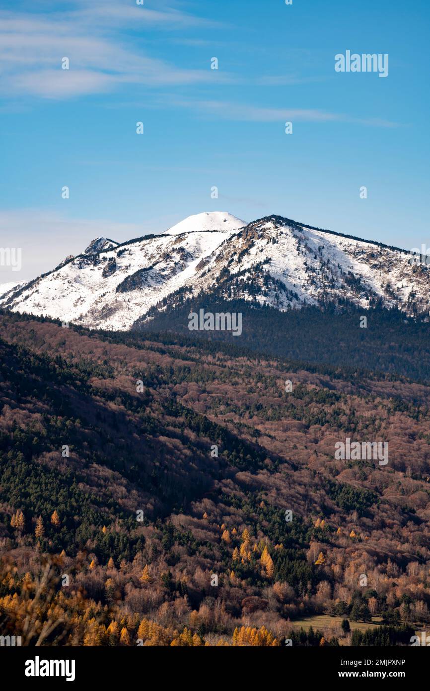 Pyreneans mountains and forest during winter, vertical mountain landscape Stock Photo