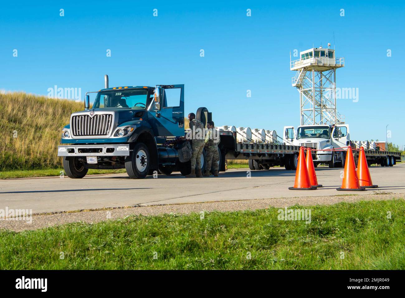A 705th Munitions Squadron convoy prepares to be loaded with assets for