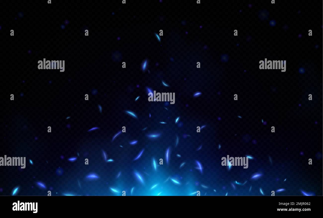 Blue fire effect with flying light sparks. Abstract overlay background with shiny dust, glitter