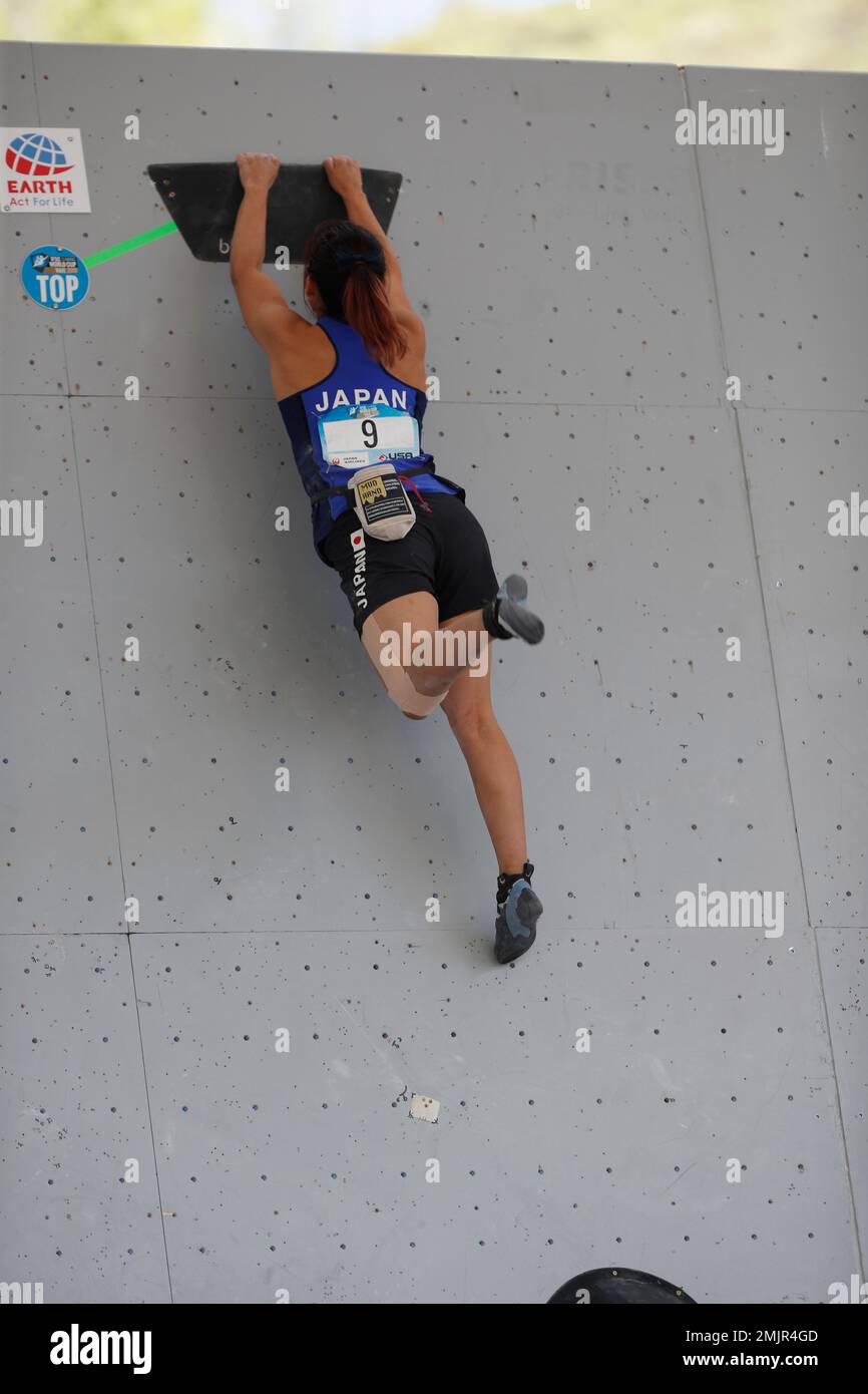 Mao Nakamura of Japan competes during the womens bouldering final