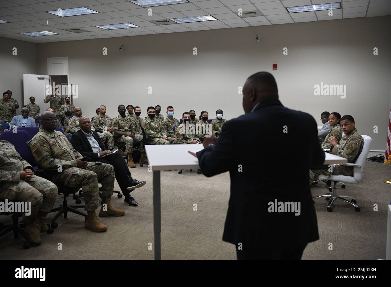 Dex McCain, retired Air Force officer engaged with the panel and audience by moderating the session at the Historically Black Colleges and Universities mentorship event held at the TechMGM, Aug. 31, 2022. Stock Photo