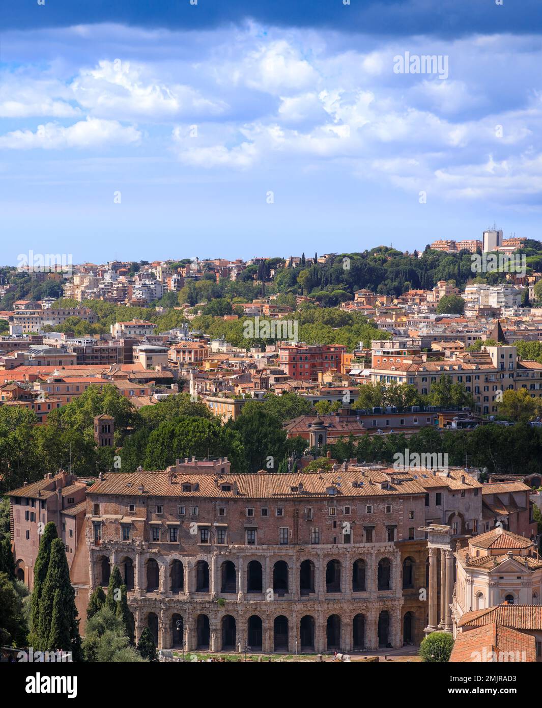 Cityscape of Rome:The Theatre of Marcellus (Teatro Marcello)in Italy, the largest open-air theatre in Ancient Rome. Stock Photo