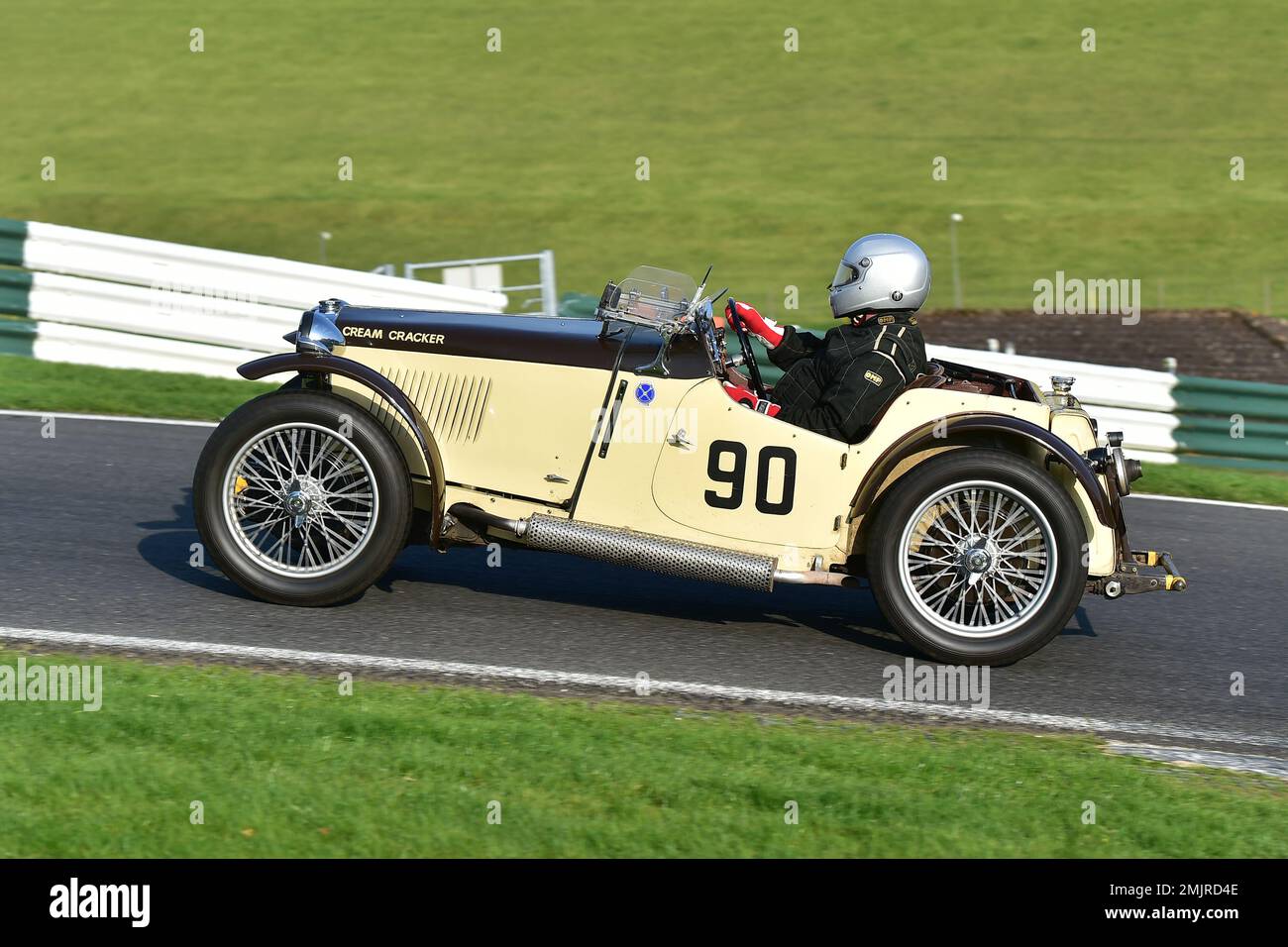 Andy King, MG PB Cream Cracker, Triple M Register Race for Pre-War MG Cars, fifteen minutes of racing for iconic MG Midget, Magna and Magnette (hence Stock Photo