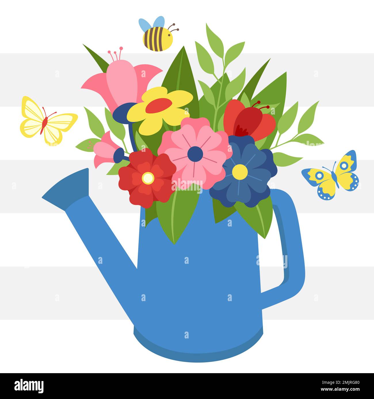 Bouquet Of Spring Flowers In The Water Can Colorful Vector Illustration ...