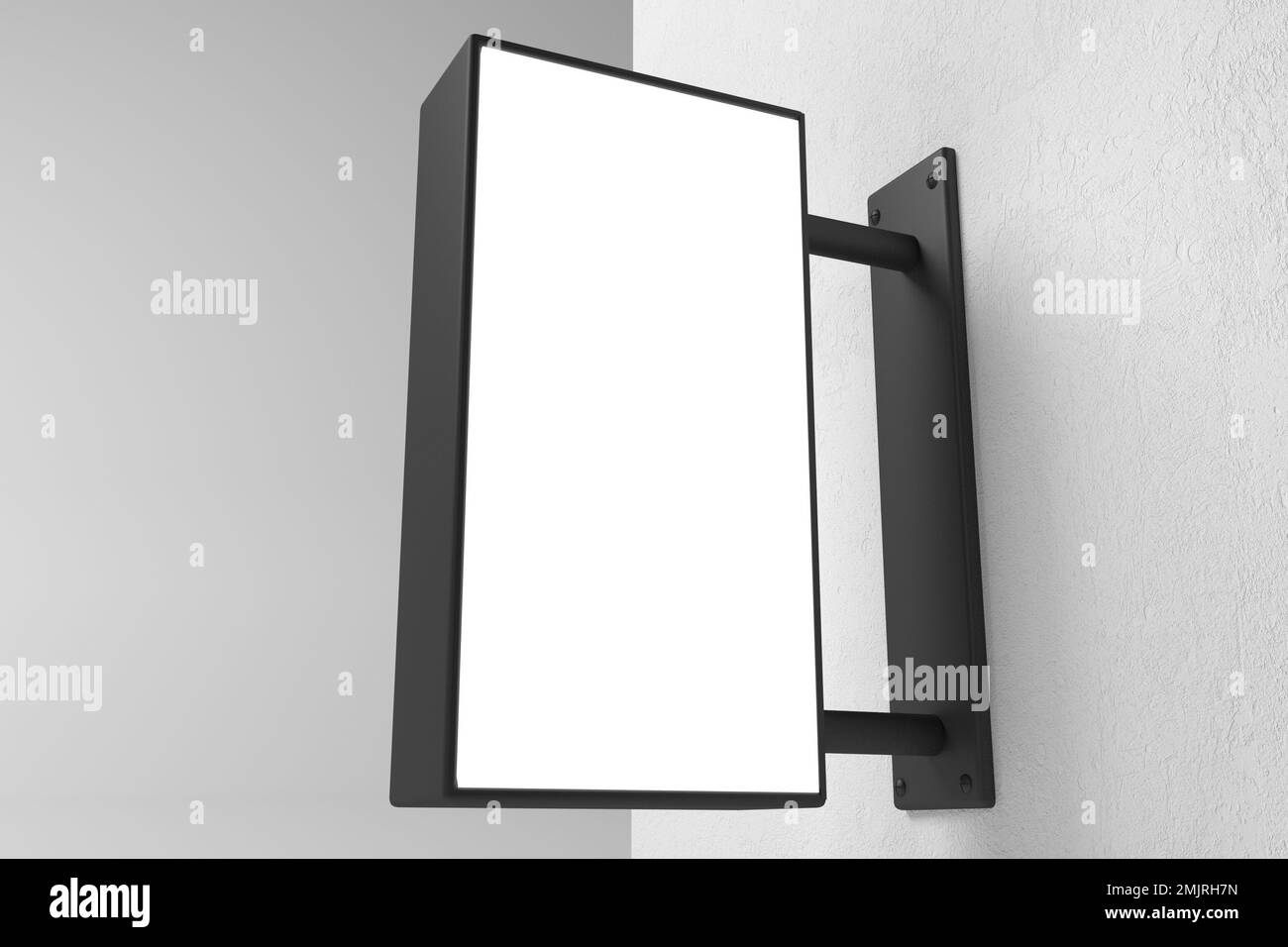 3D rendering of a hanging black vertical wall sign, square billboard