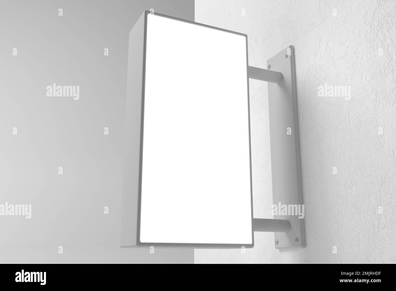 3D rendering of a hanging white vertical wall sign, square billboard