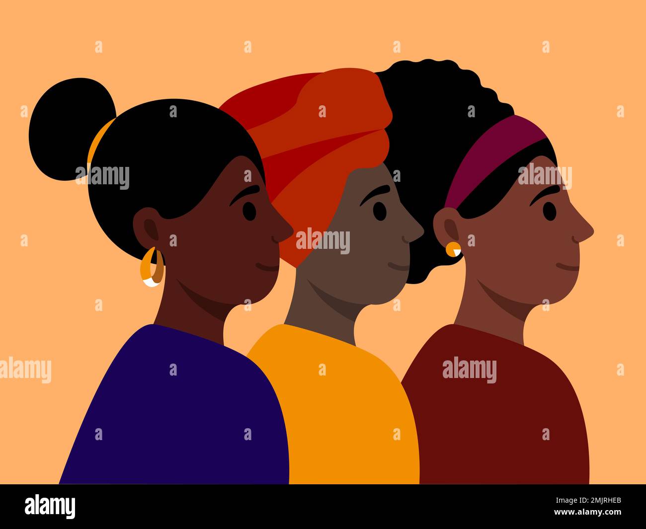 Black Women Together, Black Power And Proud Vector Illustration In Flat