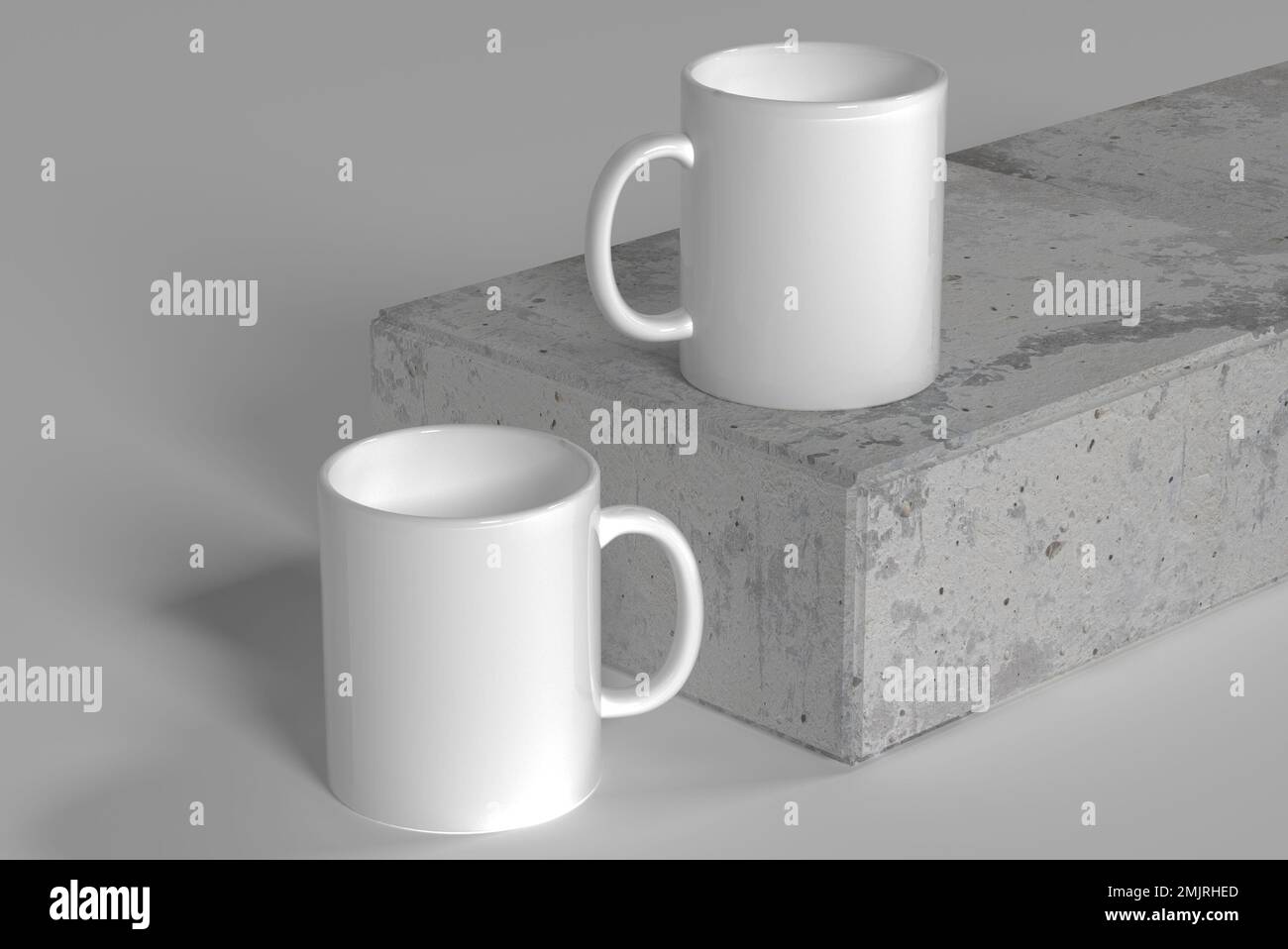 3D rendering of a mockup of empty sublimation cups on a gray and granite  background from different angles, mockup to showcase the design Stock Photo  - Alamy