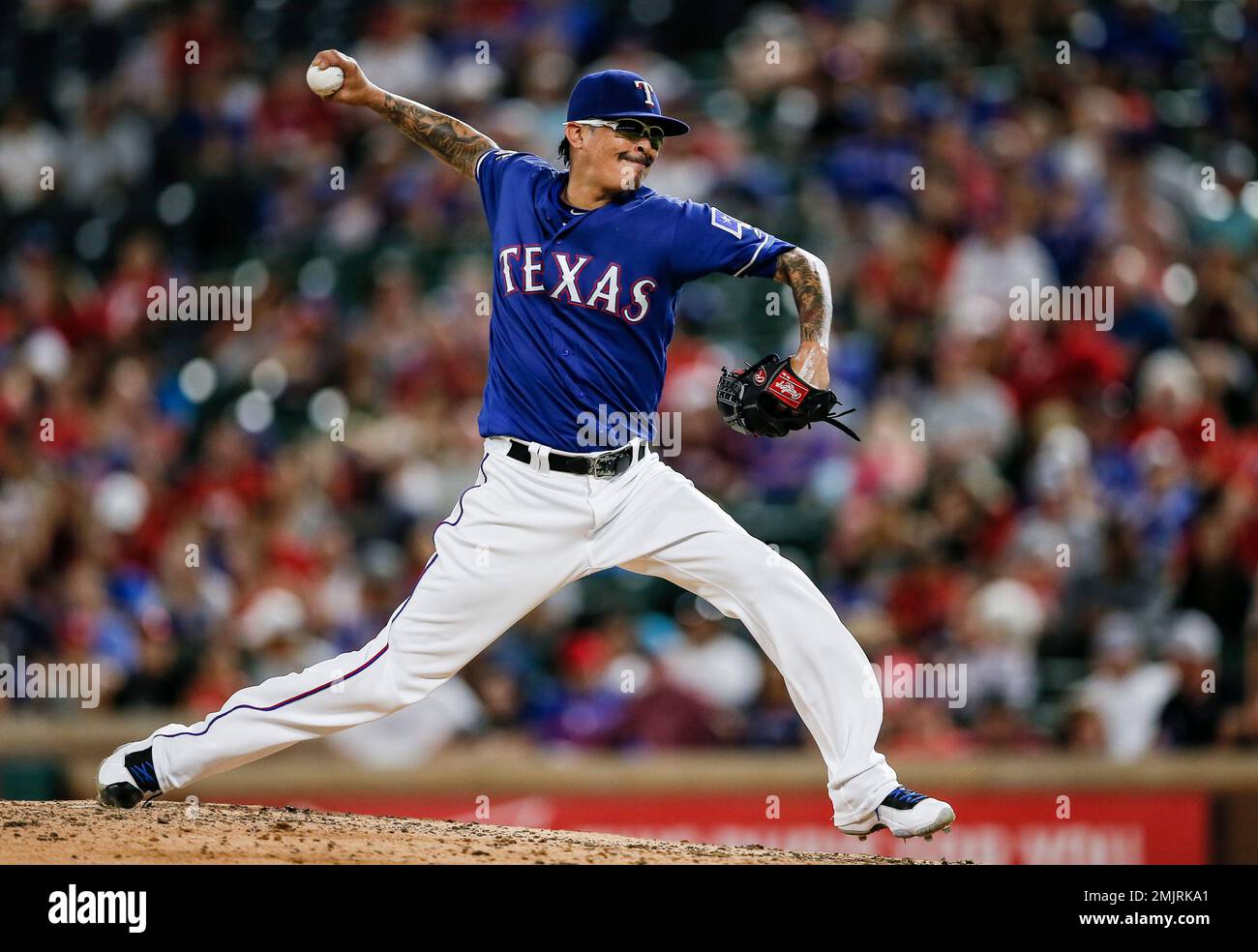 Texas Rangers relief pitcher Jesse Chavez (53) throws during the sixth  inning of a baseball game against the Baltimore Orioles, Wednesday, June 5,  2019, in Arlington, Texas. Texas won 2-1 in 12