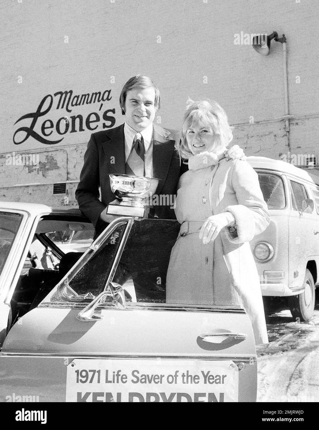 Ken Dryden, Montreal Canadien rookie goalie, gets a kiss from his wife