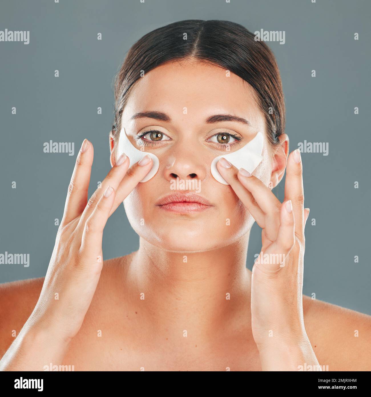 Skincare, eye patch and portrait of woman, beauty and dermatology on