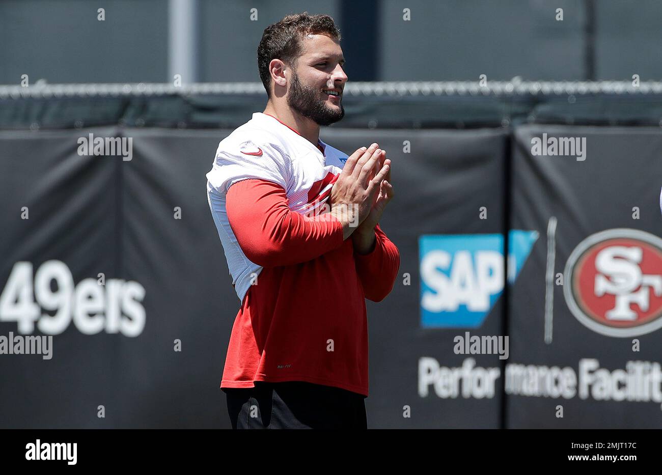 San Francisco 49ers' Joey Bosa stands on the field at the team's NFL ...