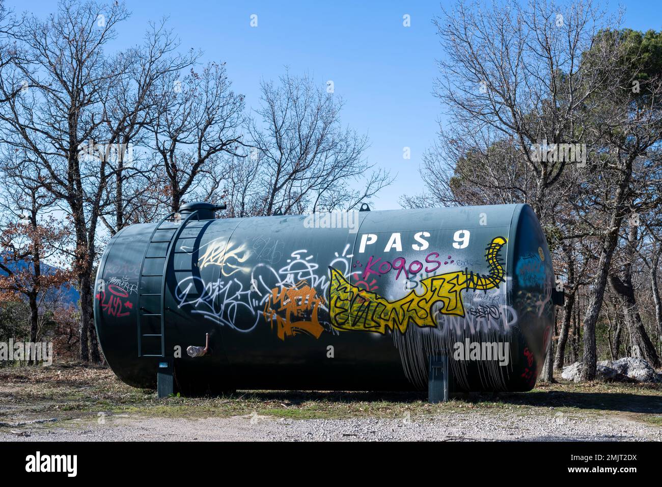 Water Reserve Tank for Forest Fire Prevention in South France with tag