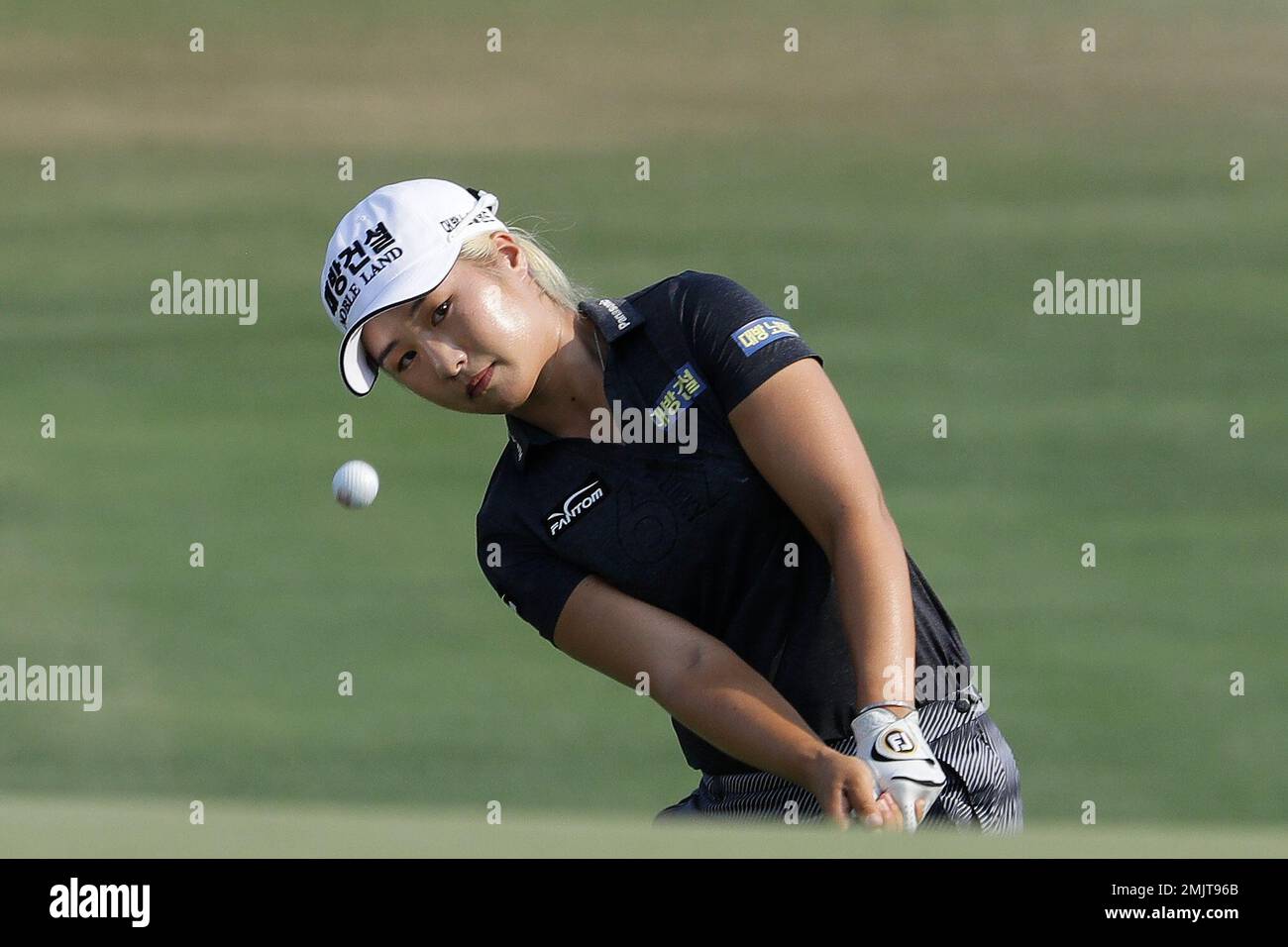 Jeongeun Lee6 of South Korea, chips to the 16th green during the final ...