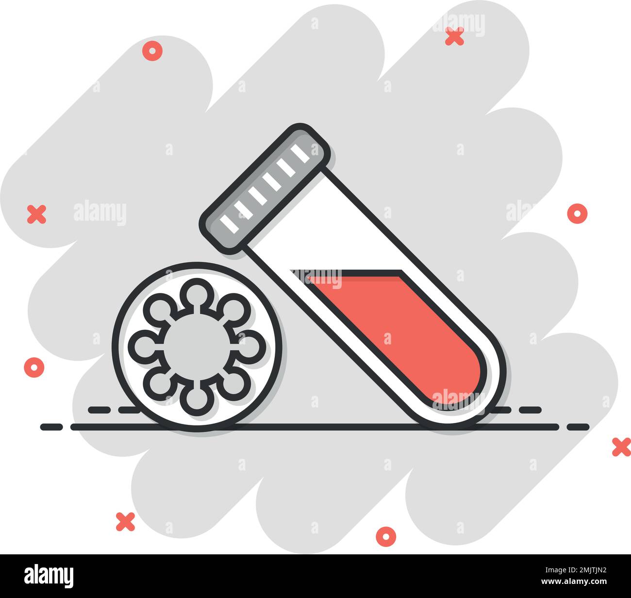 Coronavirus test icon in comic style. covid-19 cartoon vector illustration on isolated background. Medical diagnostic splash effect sign business conc Stock Vector