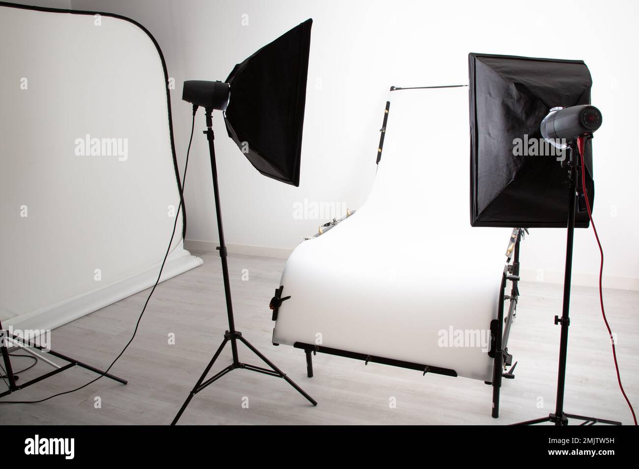 studio photographer white table setup and interior equipment for