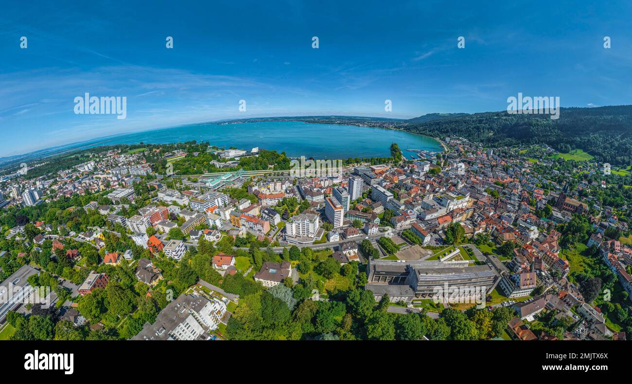 Aerial view to the inner city of Bregenz on Lake Constance, distict capital of the austrian state of Vorarlberg Stock Photo