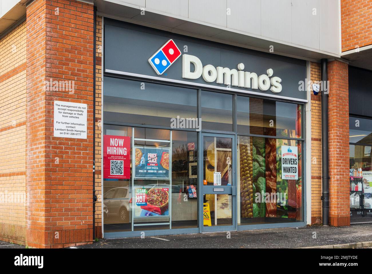 Front entrance to Dominos Pizza fast food outlet, Ayr, Scotland, Uk Stock Photo