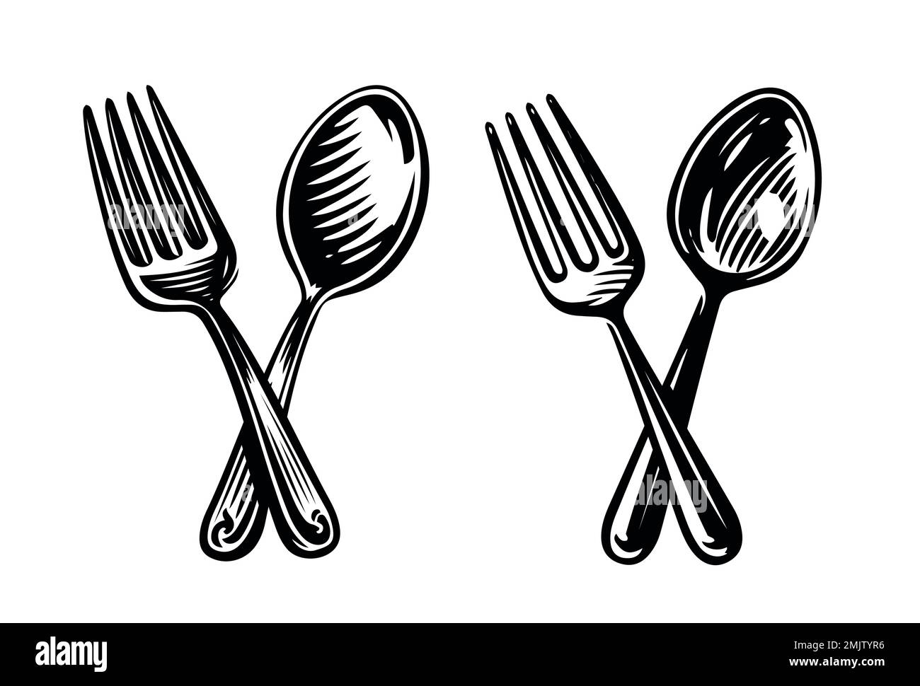 Crossed fork and spoon icon. Food symbol. Design element for restaurant