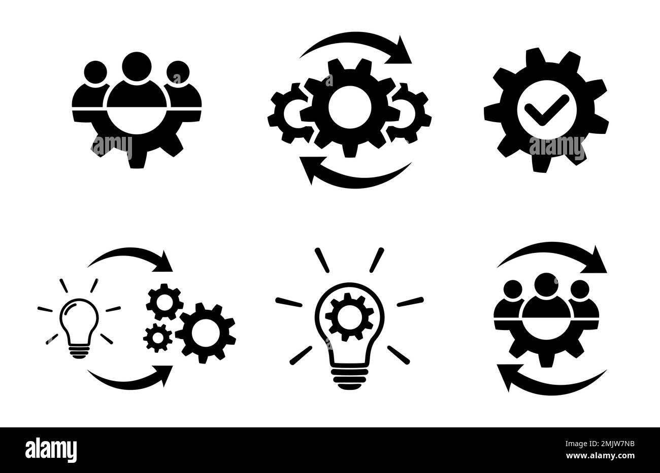 Teamwork and process icon set in flat tyle Stock Vector