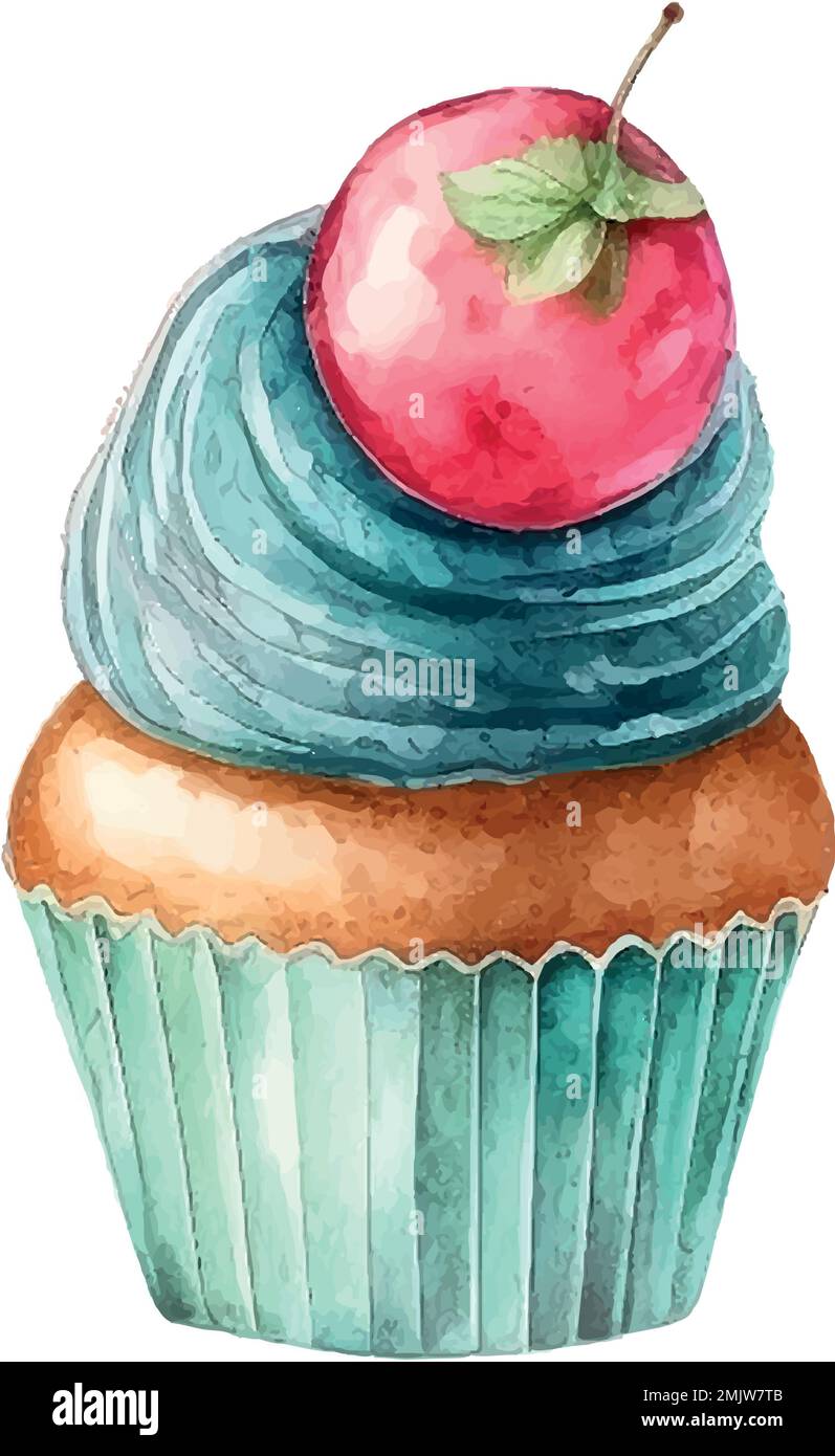 cupcake with cream. watercolor illustration Stock Vector Image & Art ...