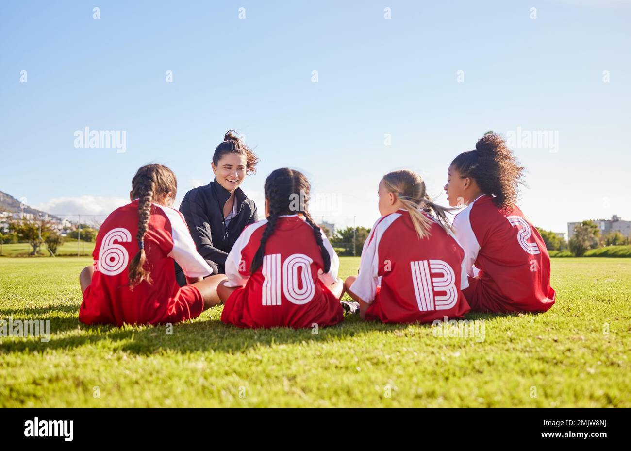 Team building, planning or coach with children for soccer strategy