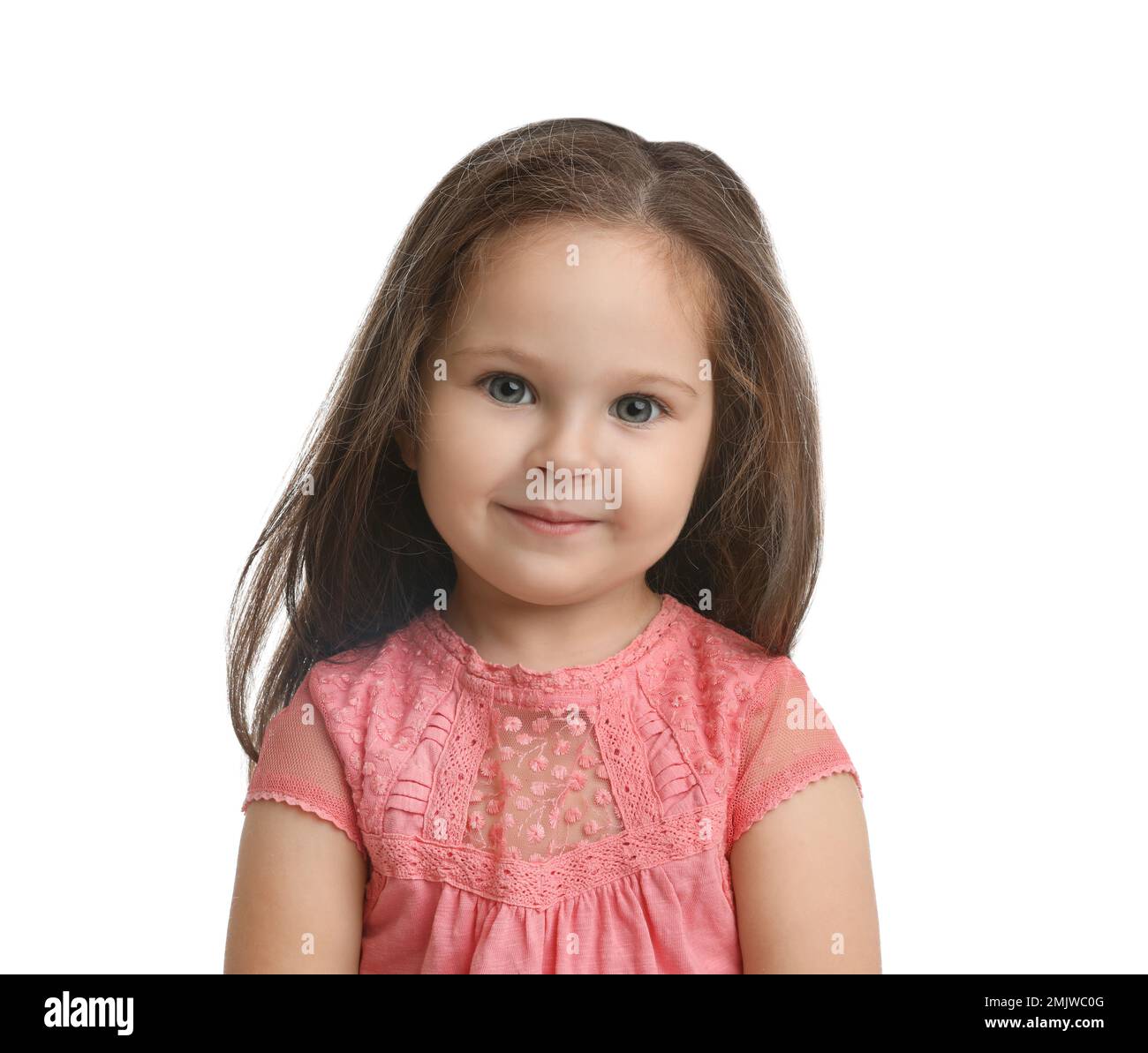 Portrait of cute little girl on white background Stock Photo - Alamy