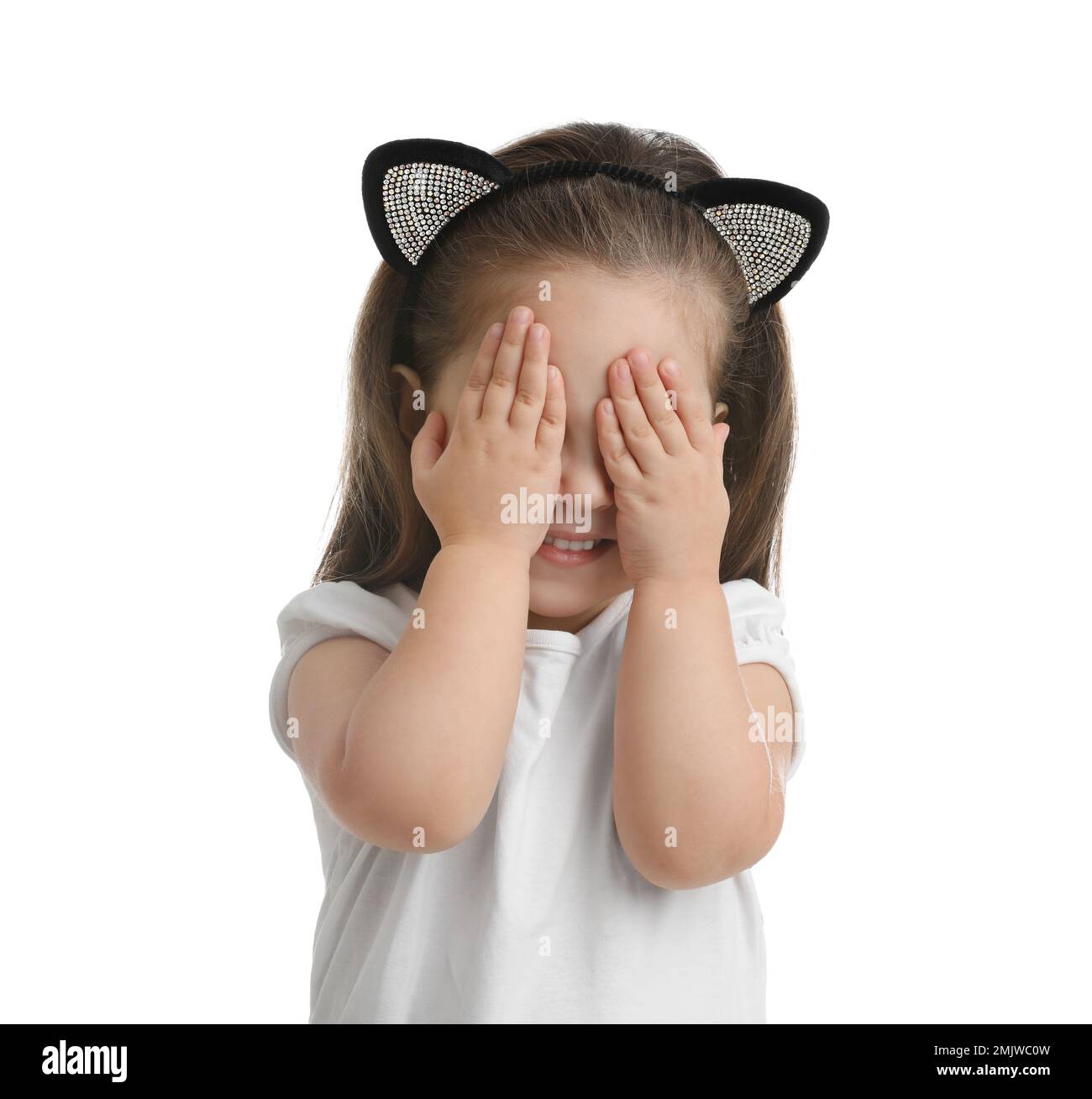Portrait of cute little girl on white background Stock Photo - Alamy