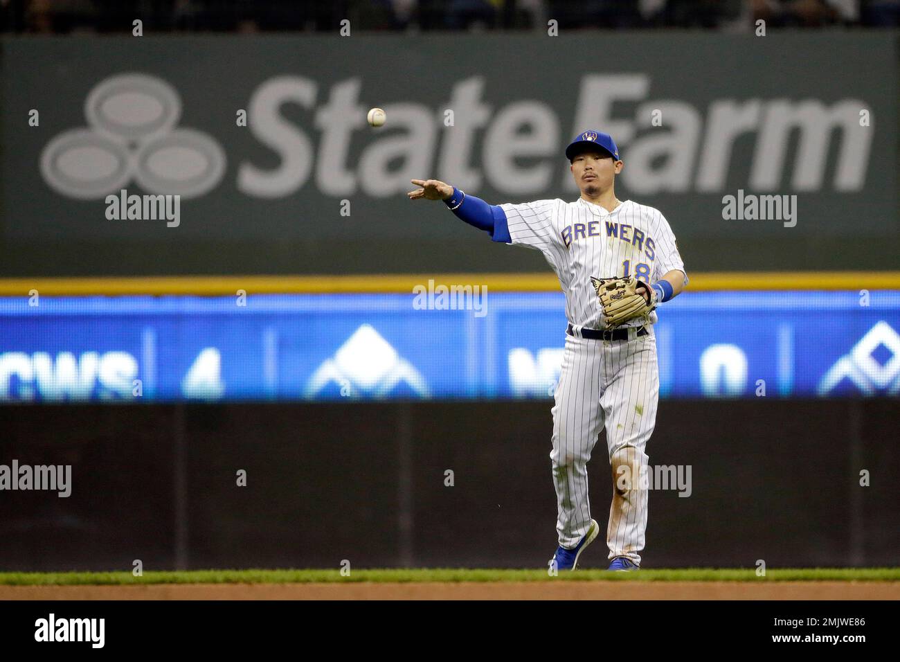 Milwaukee Brewers' Keston Hiura during the second inning of a baseball game  against the Arizona Diamondbacks Saturday, Aug. 24, 2019, in Milwaukee. (AP  Photo/Aaron Gash Stock Photo - Alamy