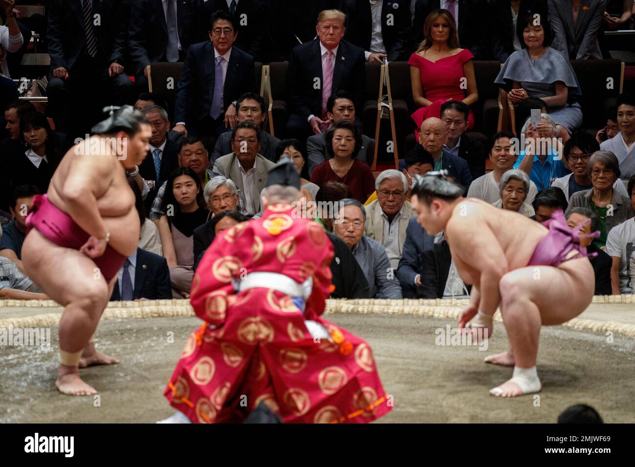 President Donald Trump attends the Tokyo Grand Sumo Tournament with ...