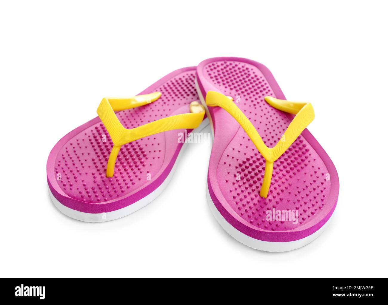 Stylish bright flip flops isolated on white Stock Photo - Alamy