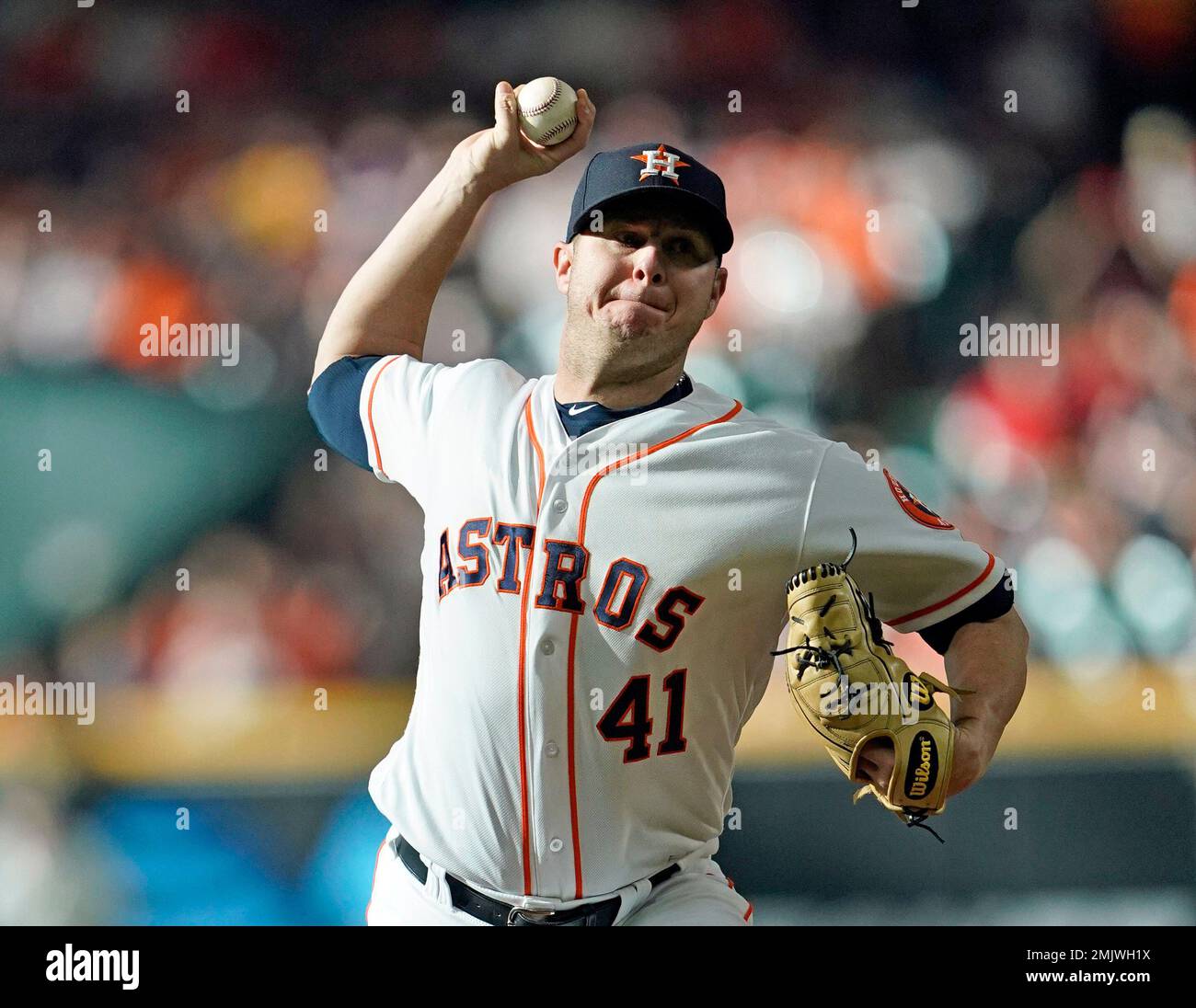 Houston Astros starting pitcher Brad Peacock throws during the first inning of a baseball game against the Boston Red Sox Saturday, May 25, 2019, in Houston