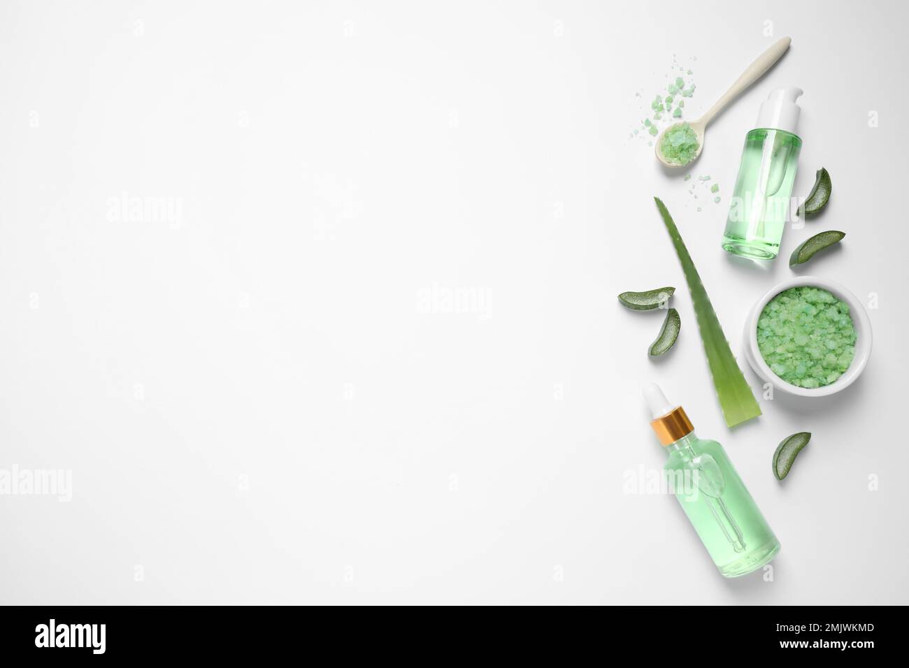 Flat lay composition with aloe vera and cosmetic products on white ...