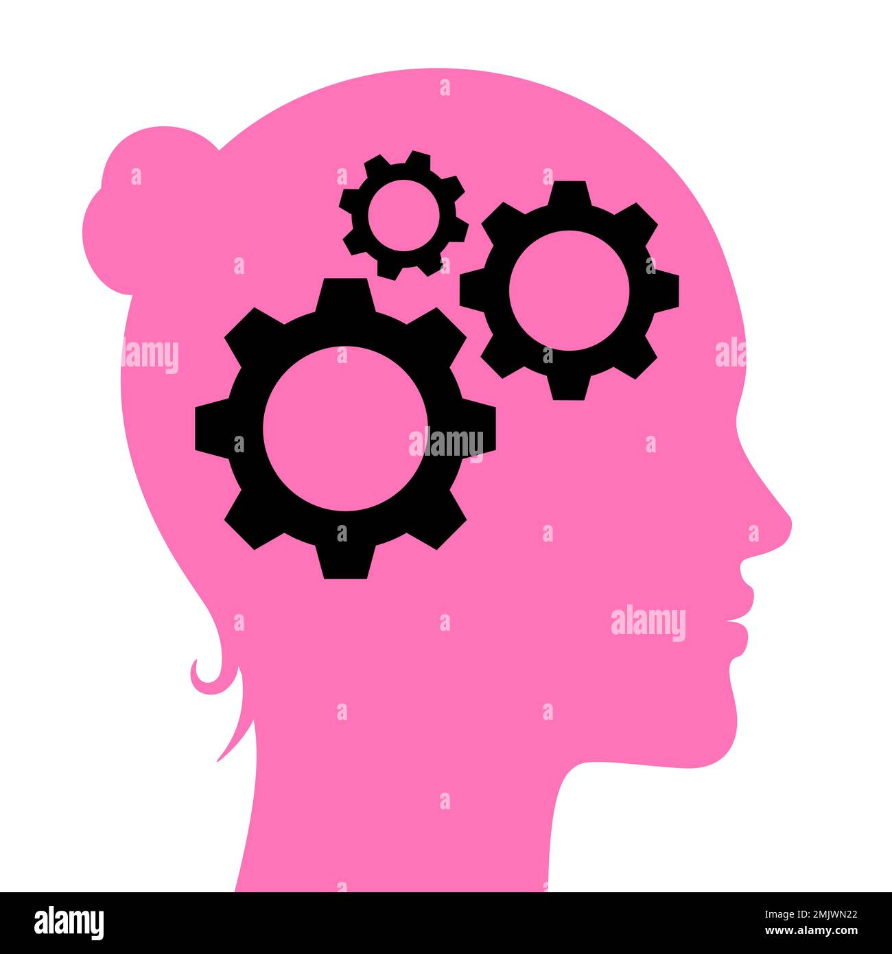 Womans head with cogs, vector icon. Logical thinking female, concept vector illustration. Stock Vector