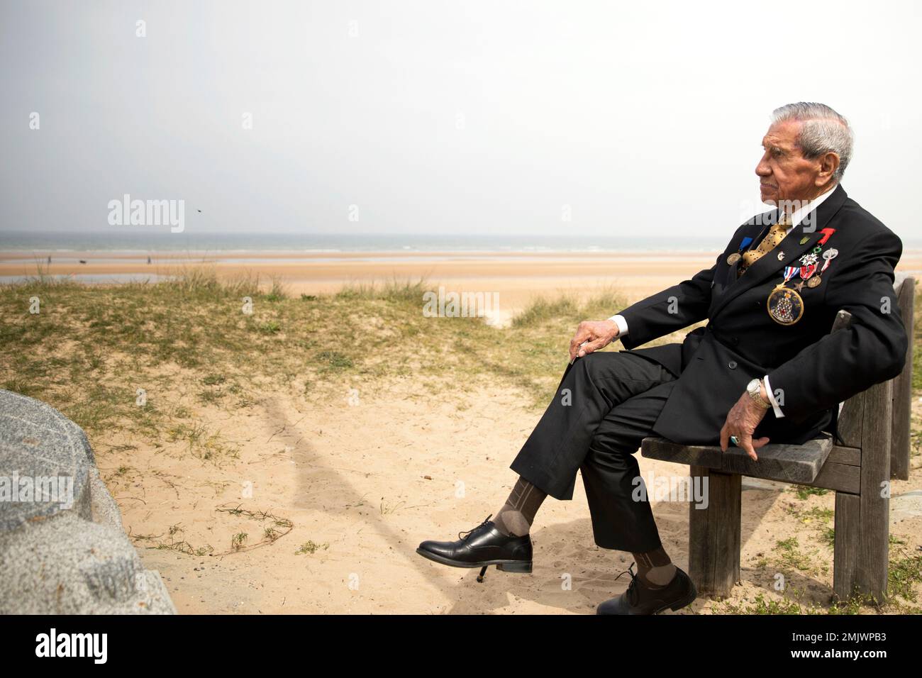 World War II and DDay veteran Charles Norman Shay, from Maine, poses