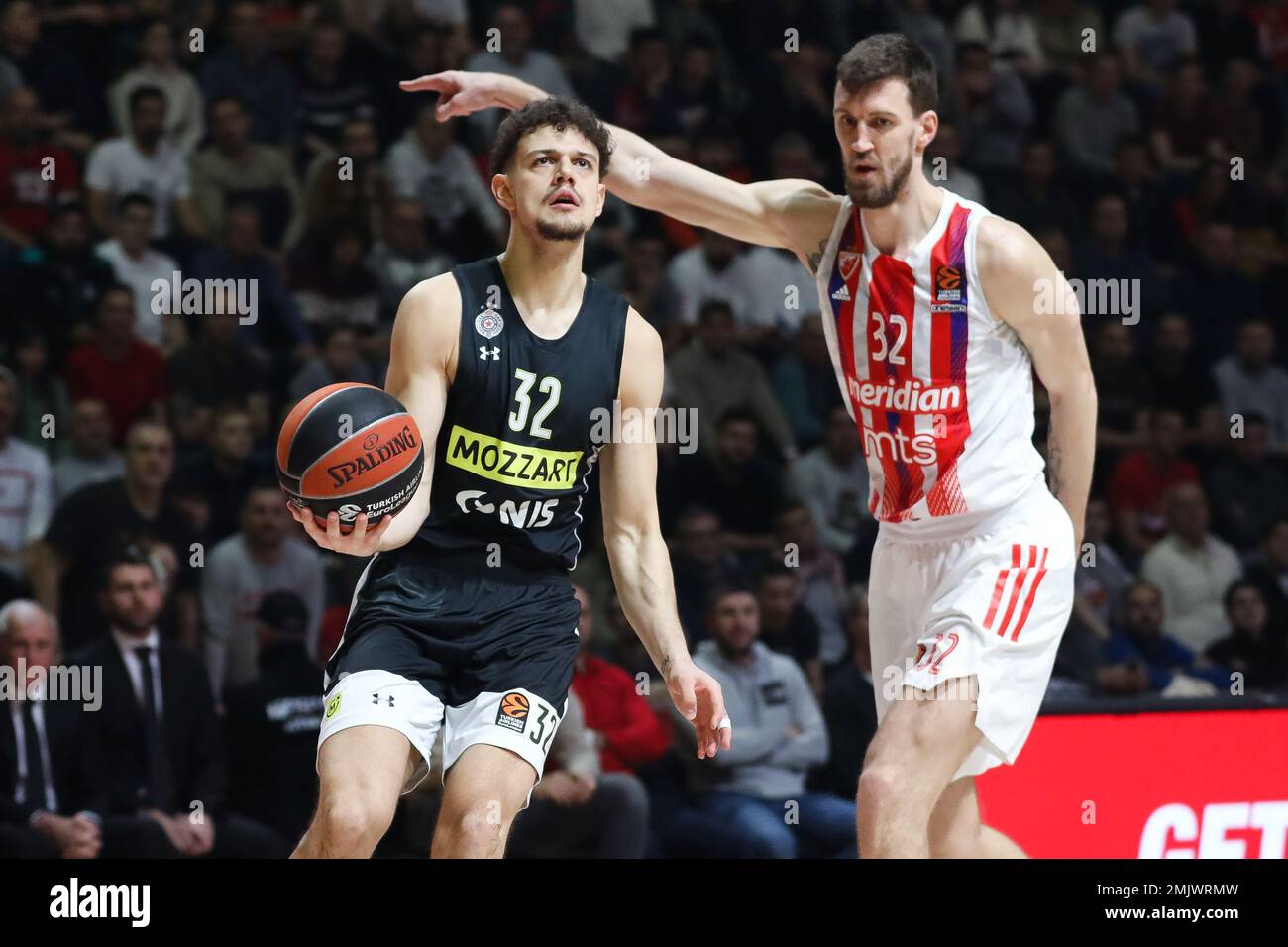 Belgrade, Serbia, 4 May 2023. Uros Trifunovic of Partizan Mozzart Bet  Belgrade warms up during the Play Offs Game 4 - 2022/2023 Turkish Airlines  EuroLeague match between Partizan Mozzart Bet Belgrade and