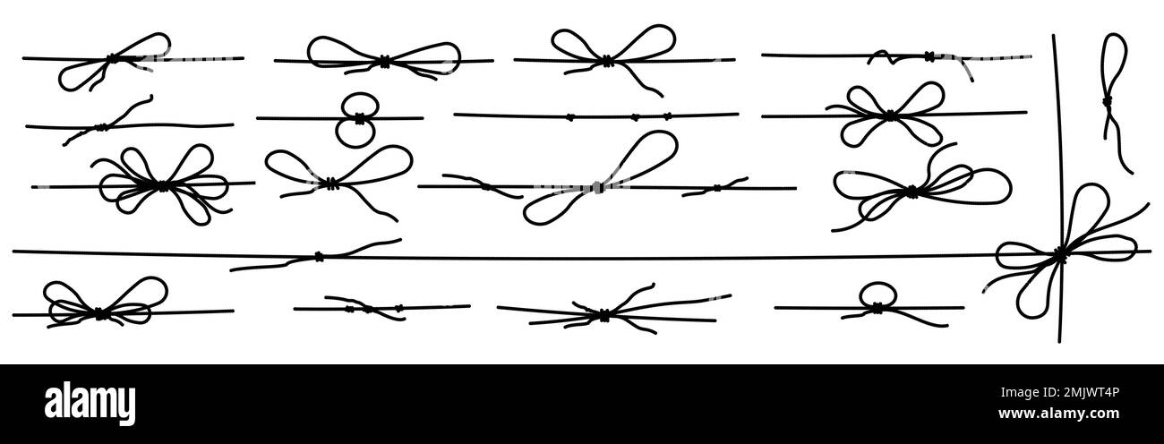 Set of rope knots, marine knots, gift bows, vector illustration. Stock Vector