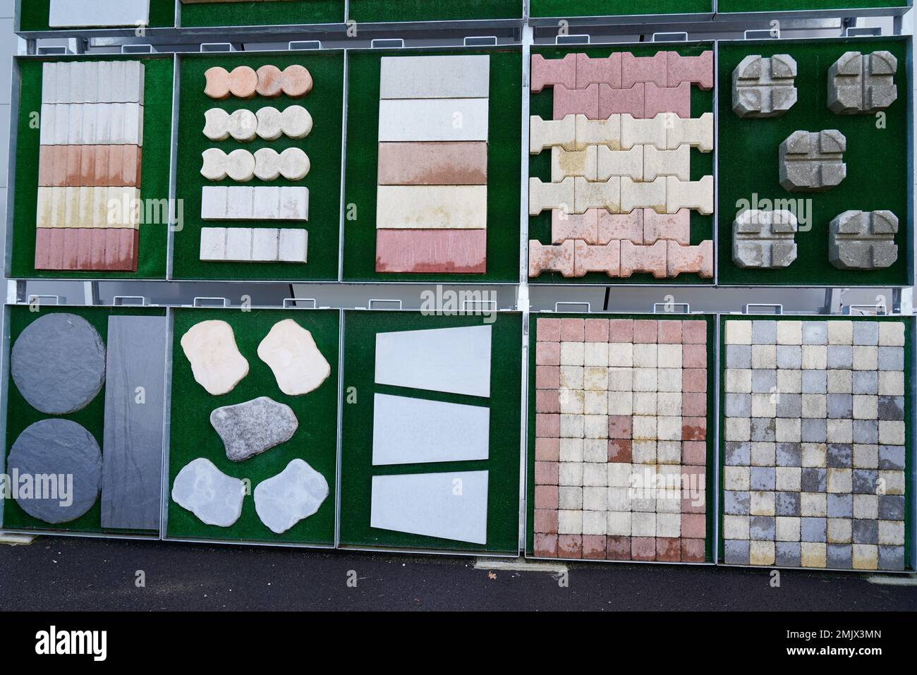 some colored paving slabs different concrete blocks ways colors placing