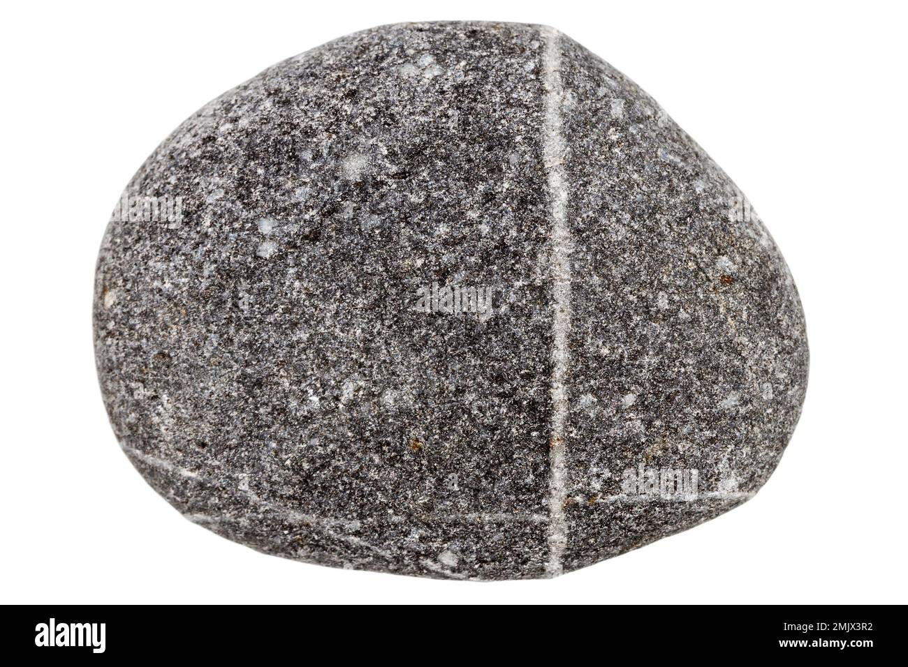 Top view of single black pebble isolated on white background. Stock Photo