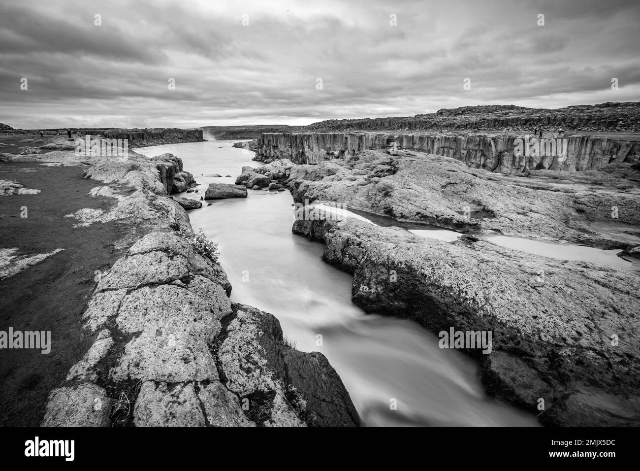 Dettifoss waterfall, Iceland. Black and white abstract long exposure dreamy picture of one of the biggest waterfalls in Europe. Famous landmark Stock Photo