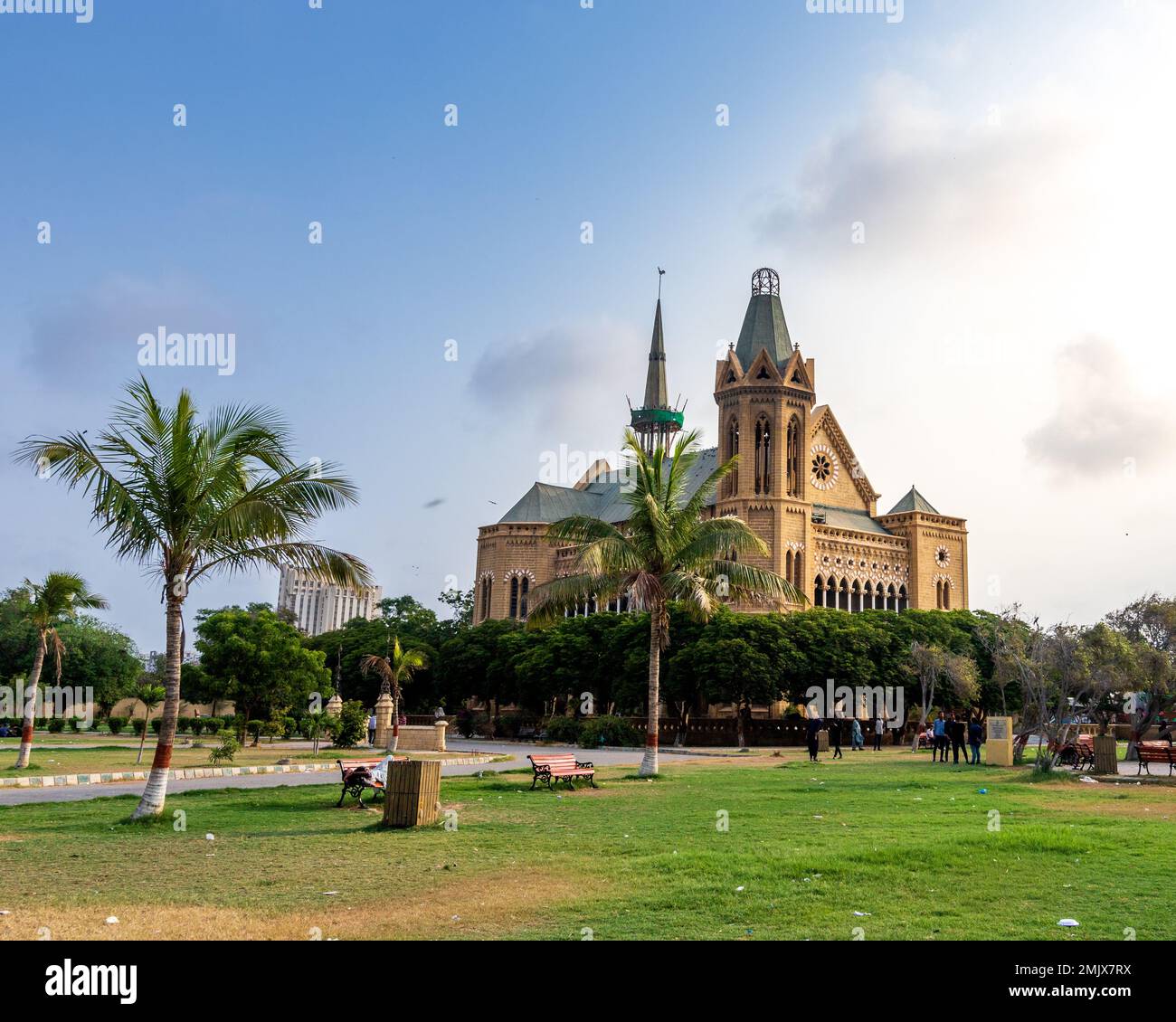 karachi pakistan 2022, karachi cityscape, landmarks of karachi, Frere Hall Karachi, golden hour. surise at karachi. Stock Photo